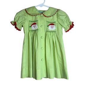 Sage & Lilly Baby Girl 6-9M Smocked Green Plaid Santa Dress Christmas Holiday